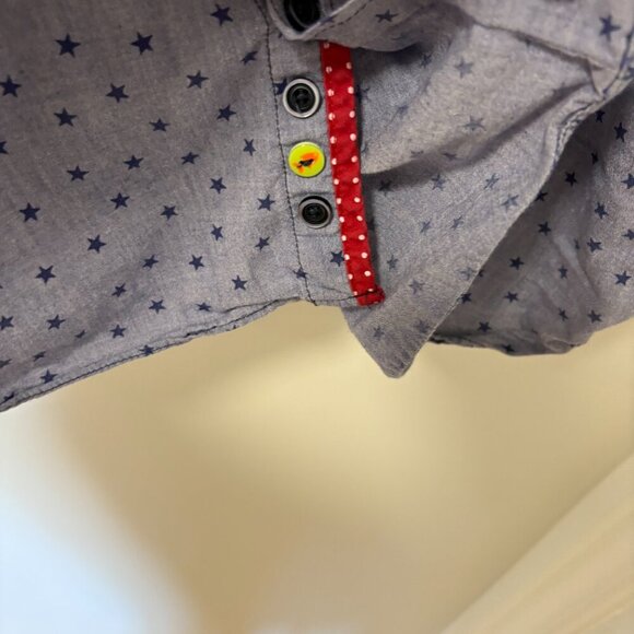 A Fish Named Fred Men’s Button Down Flip Cuff Shirt Blue Stars Size XL Cotton - Picture 4 of 13